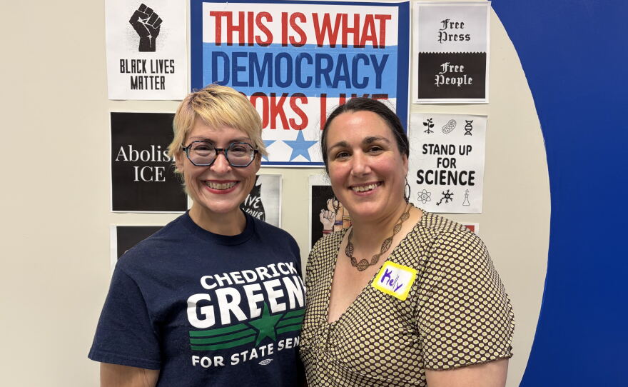 Midland County Democrats co-chairs Lara Bell Phillips and Kelly Taylor participated in an event for Sen. Elissa Slotkin, D-Mich., in August.