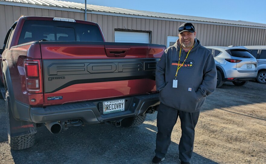 Erik Lamoreau is a peer recovery coordinator for the Mi'kmaq Nation health department. Note his license plate.