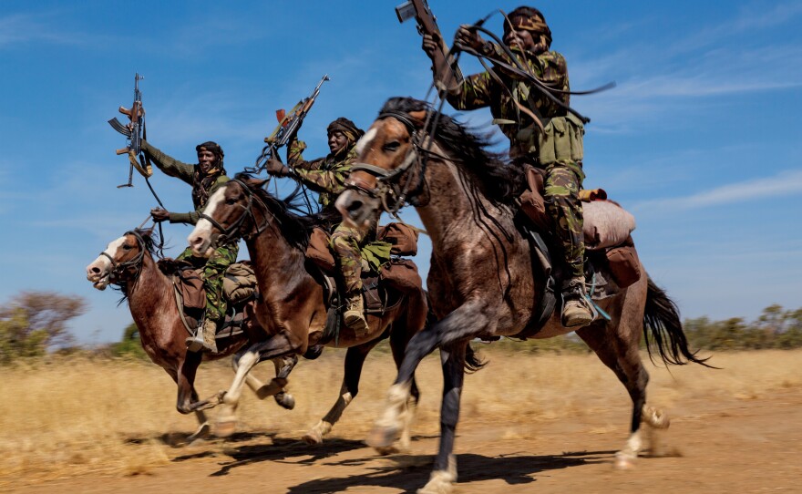 Rangers practice their riding skills at Zakouma National Park in Chad. The park has four mounted ranger teams because horses are the only way to effectively patrol during the wet season, when the elephants head to drier land outside the park.