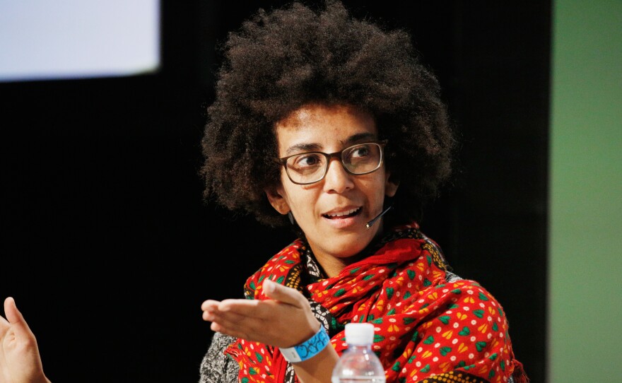 Former Google AI Research Scientist Timnit Gebru speaks here in September 2018. Gebru says she was abruptly fired from the tech giant after a dispute involving a research paper.