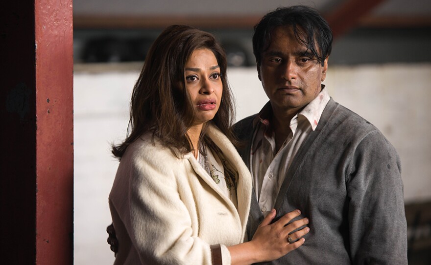 Kamini (Ayesha Dharker) and her husband Dr. Prem Sharma (Sanjeev Bhaskar) in a scene from THE INDIAN DOCTOR: Season 3.