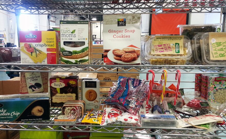 Gluten-free foods on the shelf at the Community Food Share in Louisville, Colo.