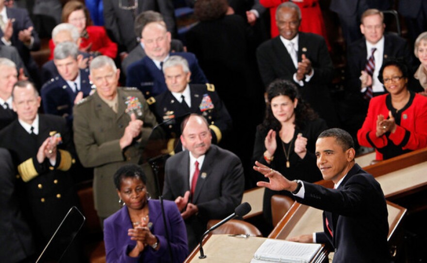 President Obama waves before his first State of the Union address on Jan. 27, 2010