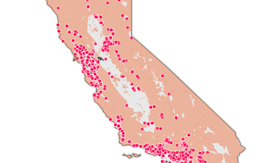 Credit: Lisa Pickoff-White / KQED and Lo Bénichou / CalMatters
Source: Cal Fire’s Fire Hazard Severity Zones, SILVIS lab at the University of Wisconsin Wildland Urban Interface, California Department of Social Services regulated facilities, California Department of Public Health regulated long-term-care facilities, and Natural Earth.
