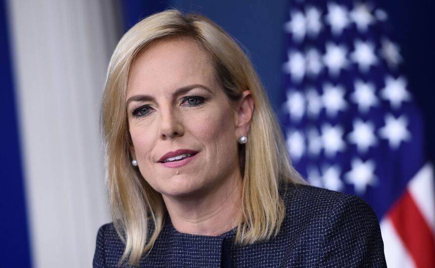 Homeland Security Secretary Kirstjen Nielsen, pictured above at the White House daily briefing on Monday, was heckled inside a Mexican restaurant.