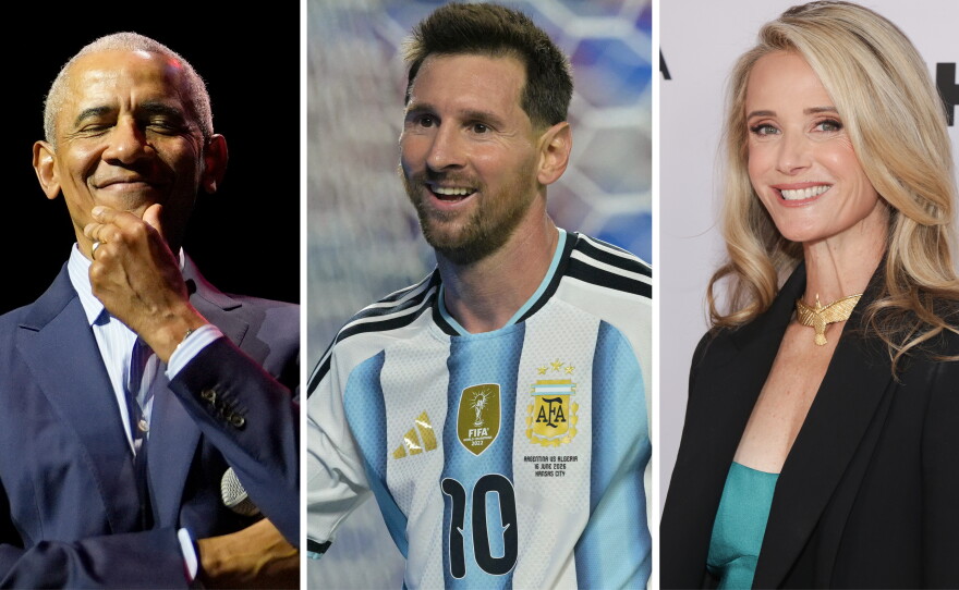 From left: Barack Obama, Lionel Messi, California first partner Jennifer Siebel Newsom.