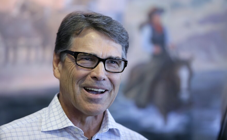 Former Texas Gov. Rick Perry suspended his campaign Friday. He's shown here at a campaign event in Fort Dodge, Iowa, earlier this summer.