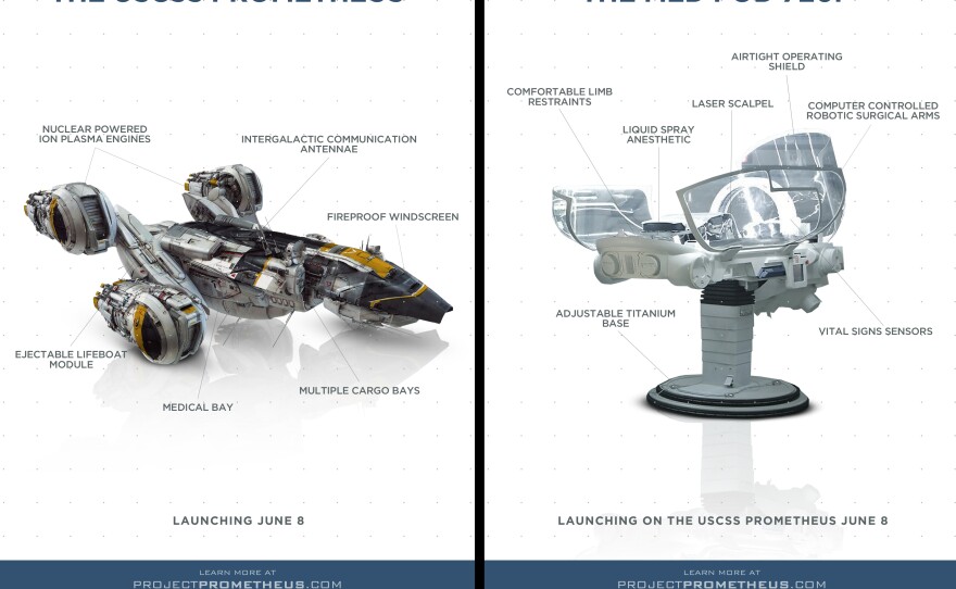 Extras from the press kit. The medical pod figures prominently in one of my favorite scenes.