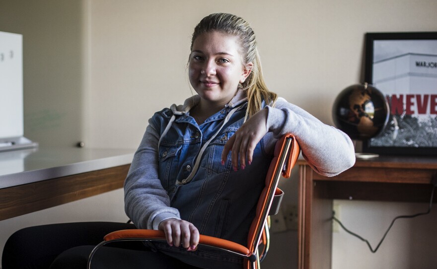 Marjory Stoneman Douglas senior and March For Our Lives co-founder Jaclyn Corin sits at the March For Our Lives office in Florida. Though Corin admits that at times she feels emotionally drained from all the ups and downs of the past year, she describes it overall as "monumental."