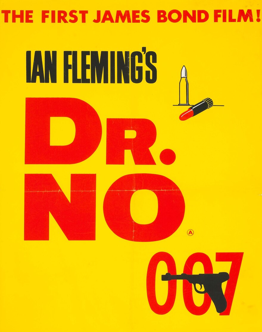 <strong>1962:</strong> The tagline across the top confidently announces that<em> Dr. No</em> will be the first in a series of Bond films. Adding to the "passionate" colors of red and yellow, the simple graphics of a bullet and lipstick are clear signs that violence and sex are on the menu.