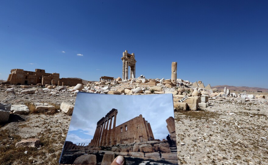 A photo of the Temple of Bel taken on March 14, 2014, in front of the remains of the historic temple as seen on Thursday.