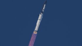 SpaceX's mega rocket Starship makes a test flight from Starbase, Texas, Friday, May 22, 2026.
