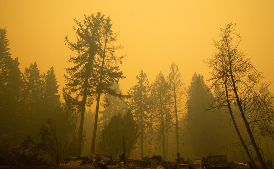 The remains of a home that burned in the Santiam Fire near Gates on Wednesday.