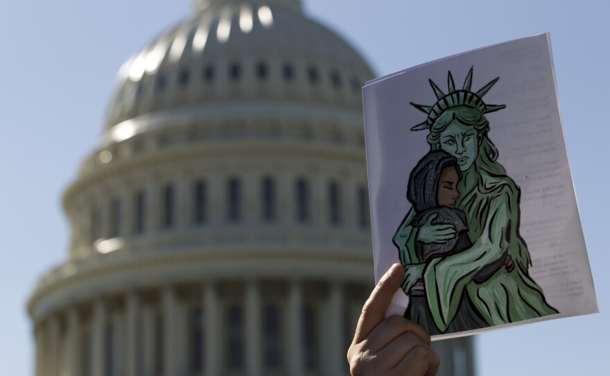 Faith leaders and members of human rights groups protest outside of the U.S. Capitol during a demonstration calling on Congress not to end refugee resettlement programs on Oct. 15, 2019, in Washington. Trump officials announced in September that it would allow localities to opt out of accepting refugees.
