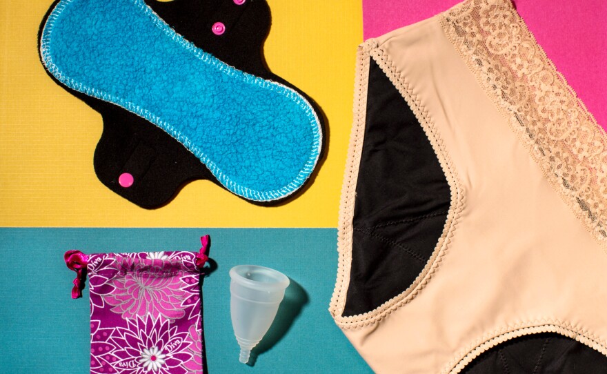 New products include a reusable pad made of fleece, a pair of THINX underwear and a DivaCup with carrying case.