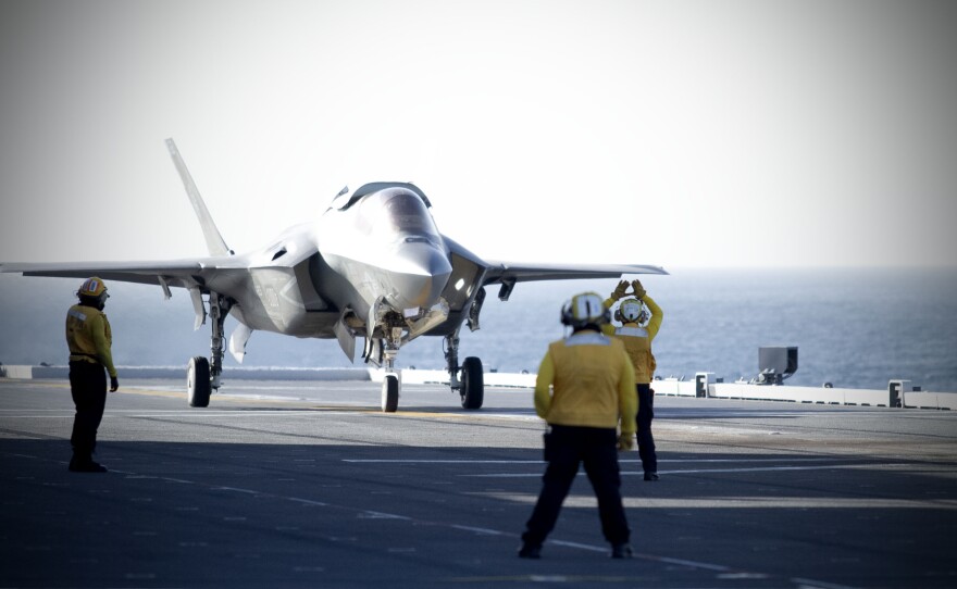 A F-35B prepares for launch off the deck of the JS Kaga on Nov. 6, 2024.