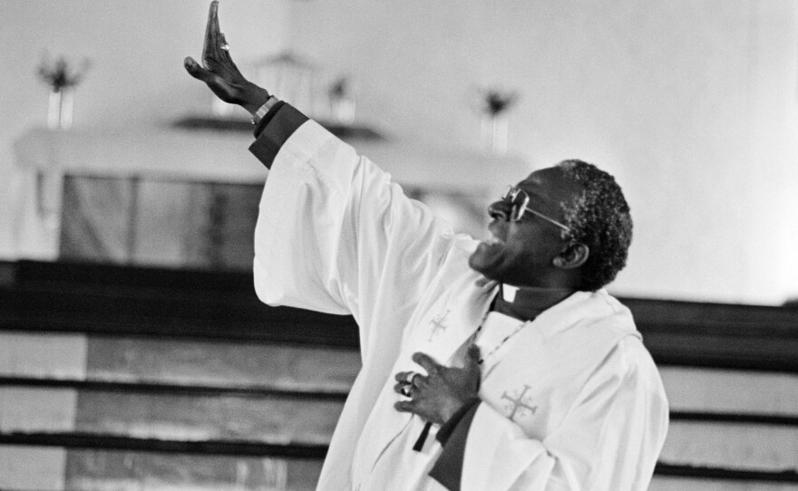 Desmond Tutu delivers a sermon in Soweto in 1985, protesting against the South African raid into Botswana.