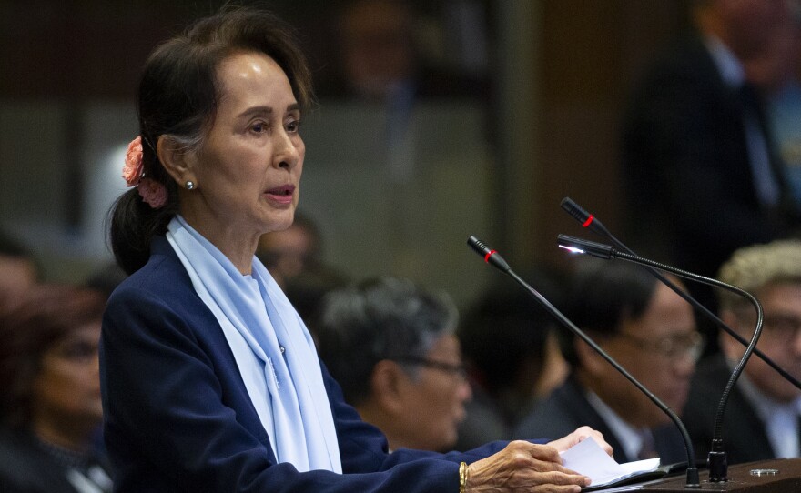 Aung San Suu Kyi, Myanmar's de facto leader, addresses the International Court of Justice during last month's hearings in The Hague, Netherlands. The court has announced that a decision in the case will be issued next week.