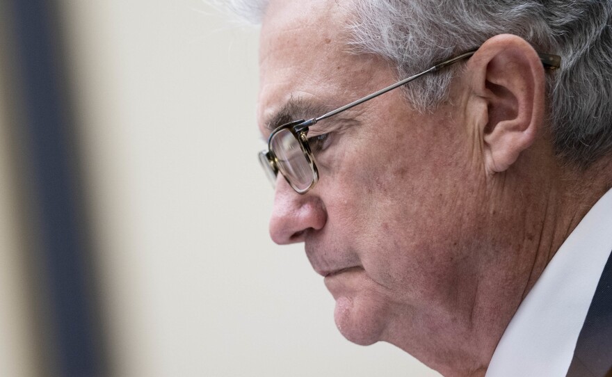 Federal Reserve Chairman Jerome Powell testifies at a House Financial Services Committee hearing on Capitol Hill in Washington, D.C., on Sept. 30. The Fed announced new restrictions on investments by senior officials after being rocked by a controversy involving trading by two regional Fed bank presidents last year.