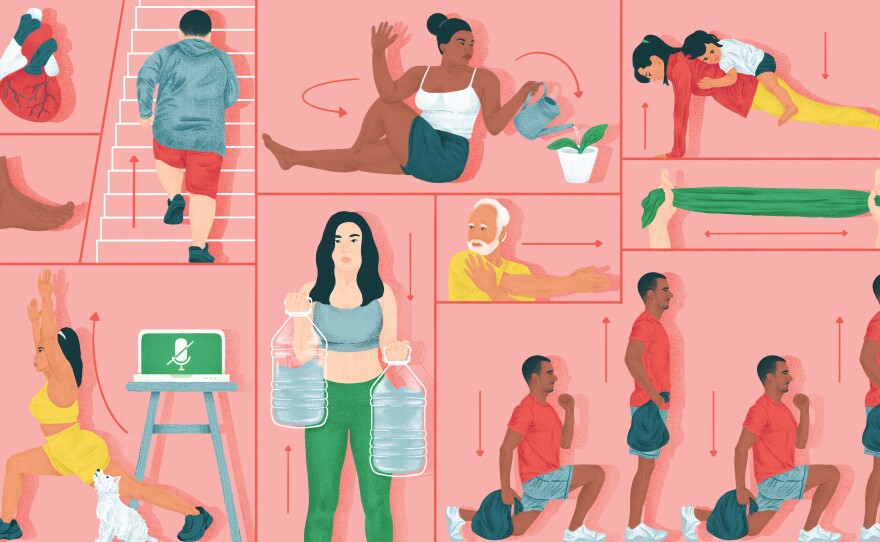 Add 5-minute stints of fun and easy exercise to your day at home by working with what's around you, says trainer Molly MacDonald.