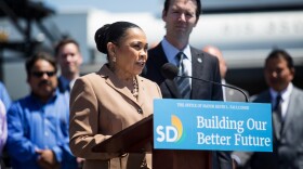 San Diego Councilwoman Myrtle Cole is shown speaking at a news conference in southeastern San Diego on June 13, 2018. 