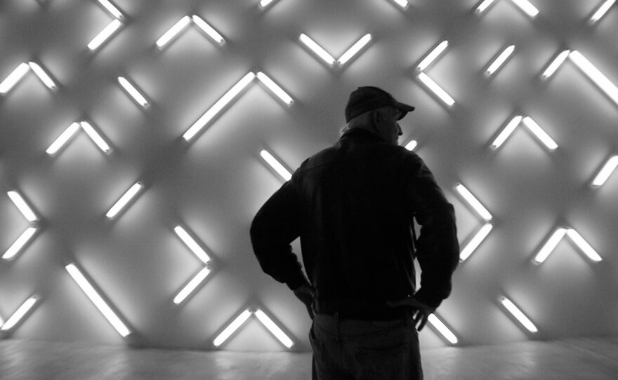 Artist Robert Irwin is shown in front of his exhibition "Robert Irwin: Primaries and Secondaries," at the Museum of Contemporary Art San Diego in 2007