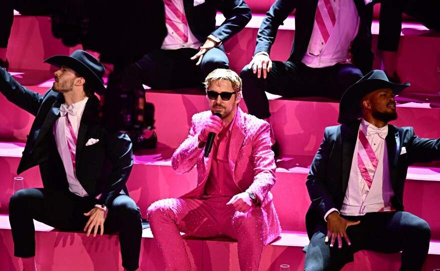 Ryan Gosling performs "I'm Just Ken" from <em>Barbie</em> during the 96th Annual Academy Awards.