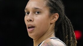 Phoenix Mercury center Brittney Griner is shown during the first half of Game 2 of basketball's WNBA Finals against the Chicago Sky, Oct. 13, 2021, in Phoenix.