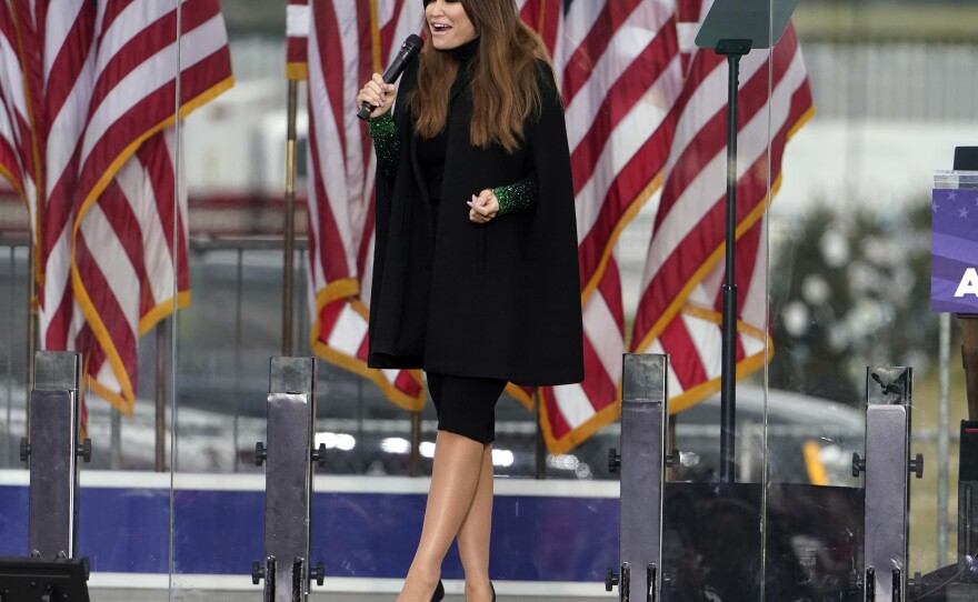 Kimberly Guilfoyle speaks, Jan. 6, 2021, in Washington, at a rally in support of President Donald Trump called the "Save America Rally." The House committee investigating the U.S. Capitol insurrection has subpoenaed Kimberly Guilfoyle as it probes who funded the day's events.