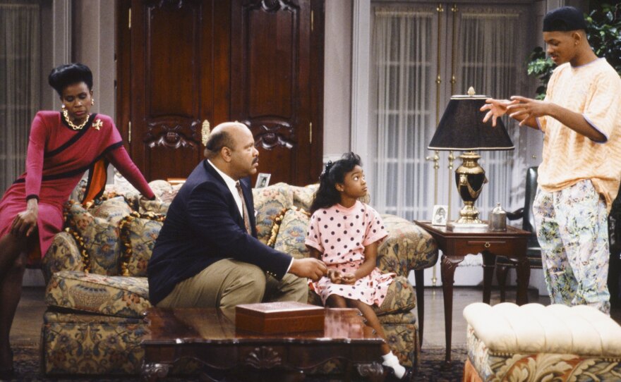 Janet Hubert (left), James Avery, Tatyana Ali and Will Smith in the first season of Fresh Prince of Bel Air.