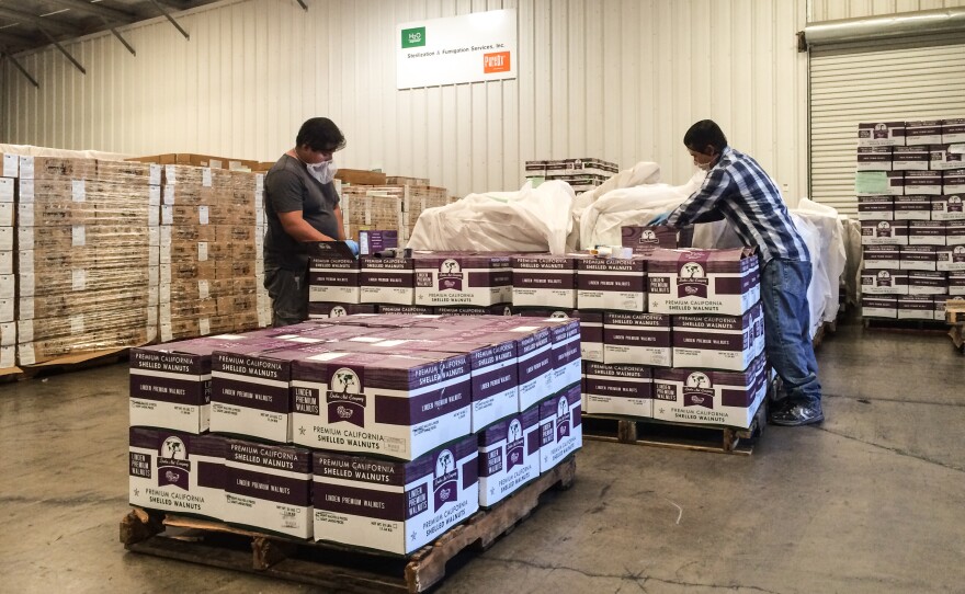 Almonds aren't the only crop treated at the Cosmed Group's facility in Newman, Calif. Here, shelled walnuts are packaged.