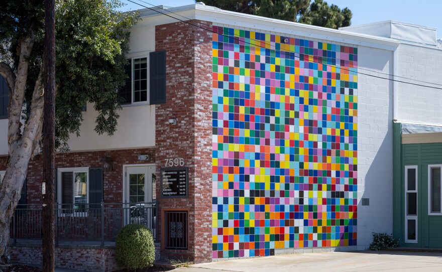 "Favorite Color," the Roy McMakin mural on the side of Leon Kassell's office building.