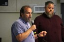 Mira Mesa High School education specialist Joe Sabeh (left) and Principal Jeff Sabins at a San Diego Unified School District board meeting on Tuesday, Oct. 14, 2025.