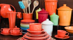 Fiesta settings are displayed at the Homer Laughlin China Co. showroom at the company's headquarters in Newell, W.Va. The line currently has 15 colors.