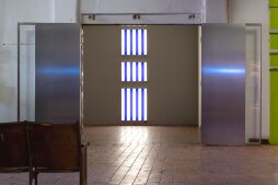 Daniel Buren's "Three Light Boxes for One Wall, 1989" on view at Quint ONE.