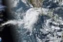 This satellite image taken at 10:50am EDT on Thursday, Aug. 17, 2023, and provided by the National Oceanic and Atmospheric Administration (NOAA) shows Hurricane Hilary off the Pacific coast of Mexico.