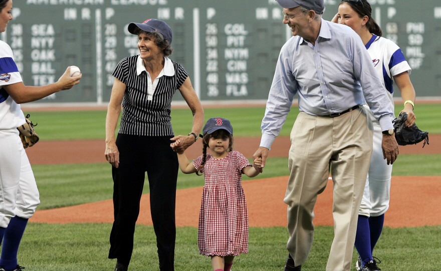 Justice Stephen Breyer with granddaughter Clara Scholl (then 3), and wife Joanna walk off the field after the ceremonial first pitch before a Boston Red Sox game on July 18, 2006, at Fenway Park. Before joining the Supreme Court, Breyer had served for 14 years on the 1st U.S. Circuit Court of Appeals in Boston.