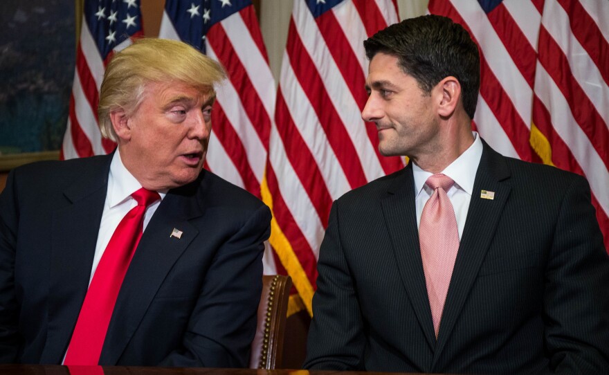 Then President-elect Donald Trump meets with House Speaker Paul Ryan at the U.S. Capitol in November.