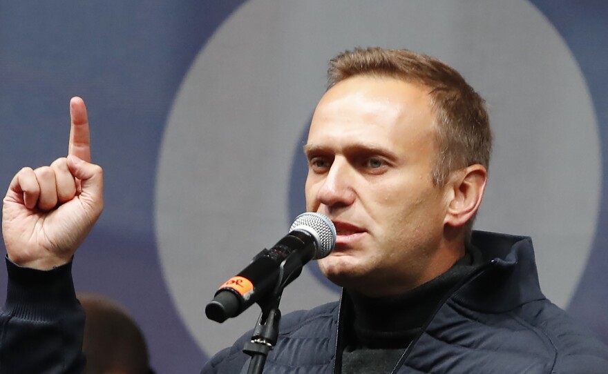 Russian opposition leader Alexei Navalny speaks during a Moscow rally in September to support political prisoners.