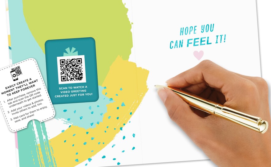 Hallmark offers a digital version you can send by text or email for $4.99. For a buck more, a paper card arrives by mail with a code inside that the recipient can scan with a cellphone to watch the video.