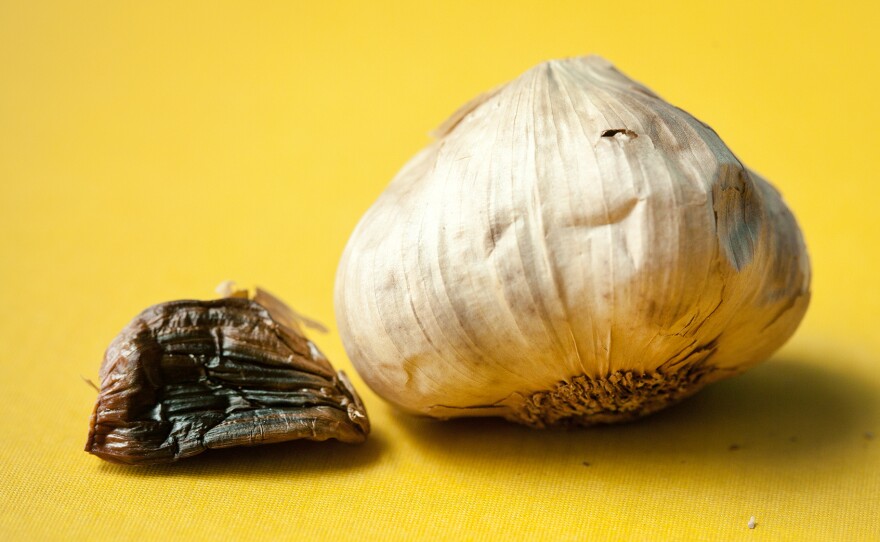 Black garlic: A number of chemical processes transform this humble ingredient during aging. For instance, the garlic picks up caramel notes during browning. Hints of dried fruit come out. And natural microbes on the garlic bulb can ferment, creating more distinct flavors.