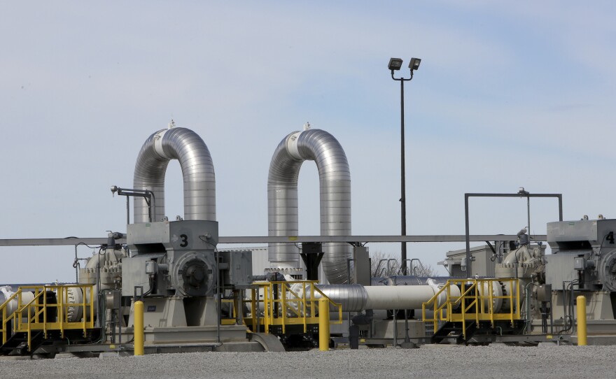 A TransCanada Keystone Pipeline pump station operates outside Steele City, Neb., in March. The State Department is extending the review period for the pipeline, given ongoing litigation in Nebraska over the project.