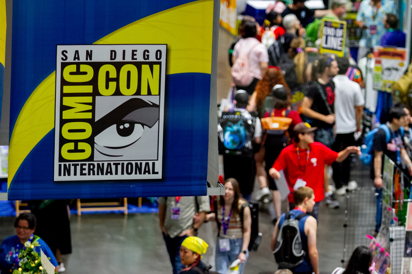 Attendees walk the halls of the San Diego Convention Center at Comic-Con, April 23, 2026.