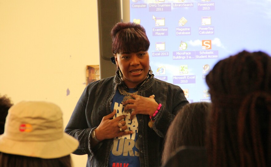 Bernice King speaks with students at Riverview Gardens High School about nonviolence.