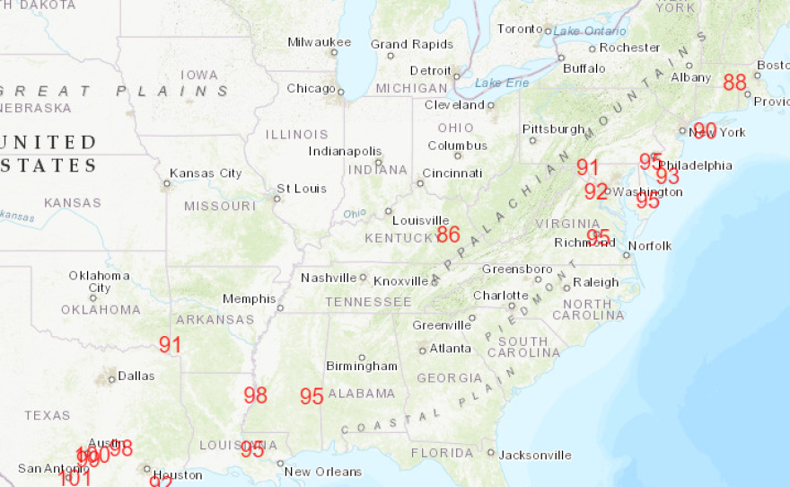 Unusually high temperatures in the South and Northeast U.S. on Saturday broke records marked on the same day in prior years.