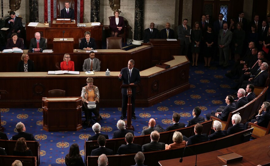 Outgoing Speaker John Boehner gives his farewell speech in the House chamber Thursday.