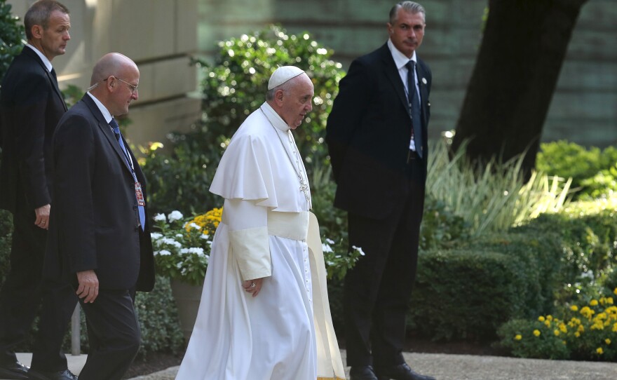 Pope Francis reportedly met with Kentucky county clerk Kim Davis at the Vatican Embassy in Washington last week. He's seen here leaving the embassy building on Thursday.