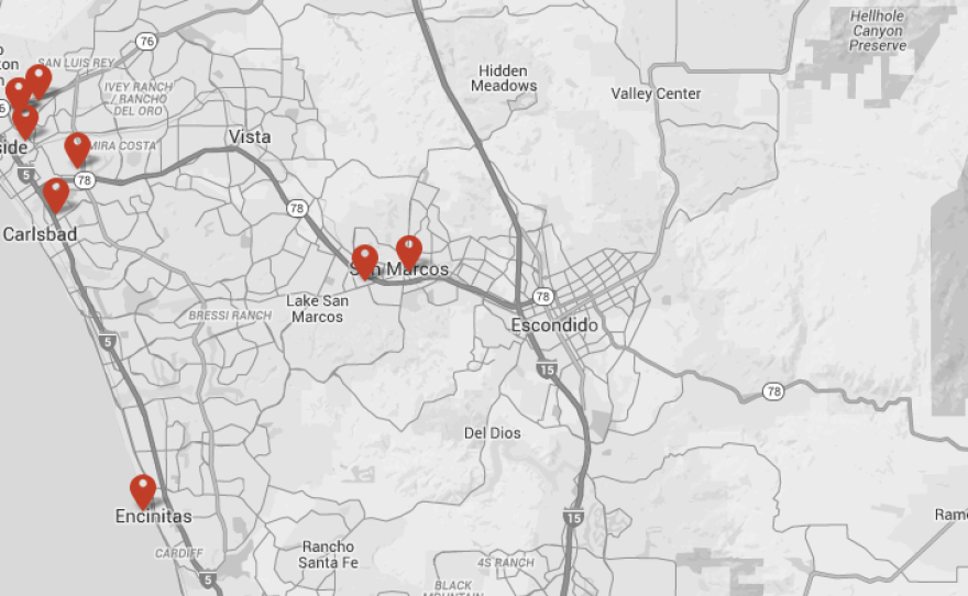 This map shows the location of North County Health Services' clinics in North San Diego County.