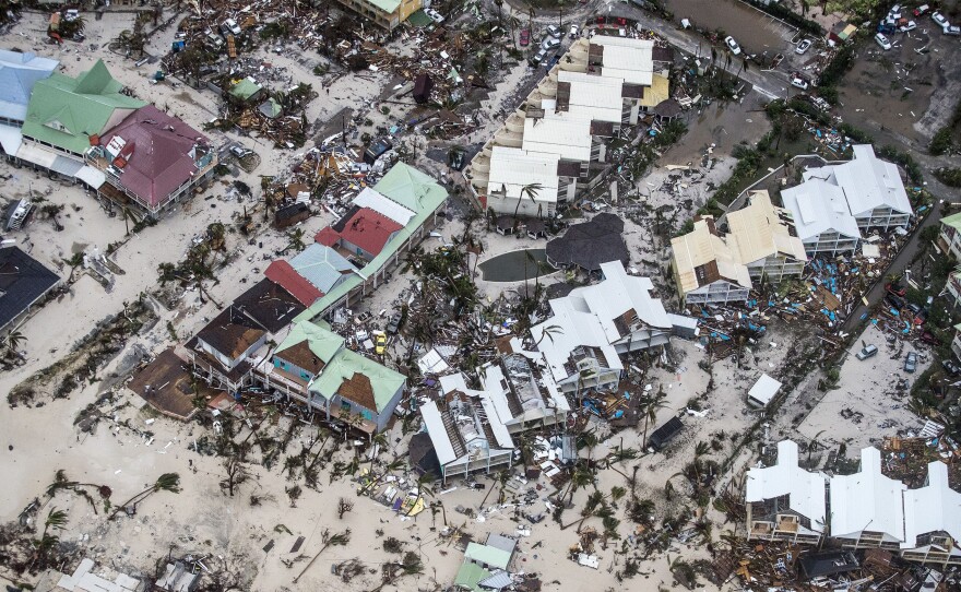 An aerial photography taken by the Dutch Ministry of Defense on Wednesday shows damage from Irma on the island of Sint Maarten.
