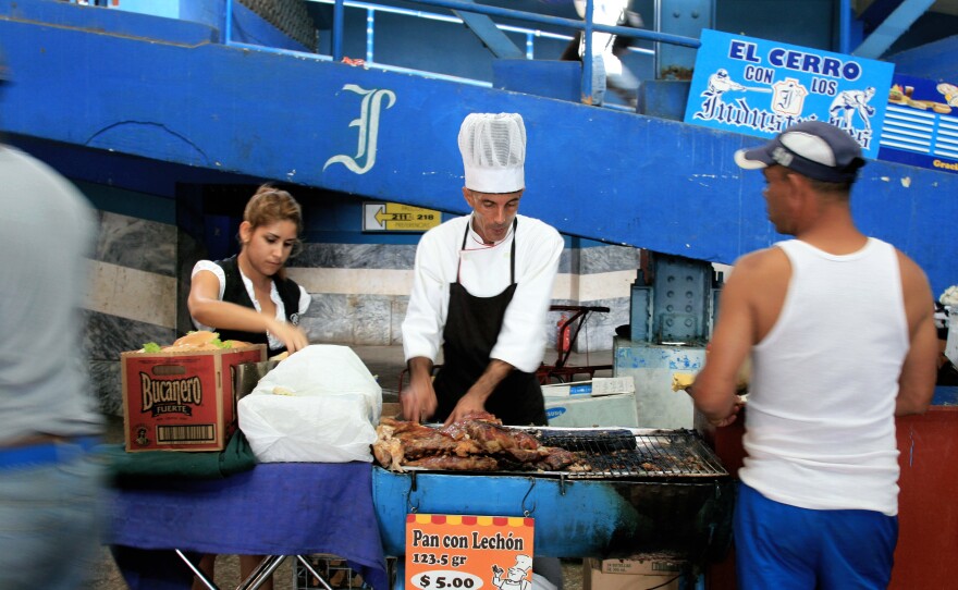 Instead of hot dogs, vendors at the stadium serve pork sandwiches.